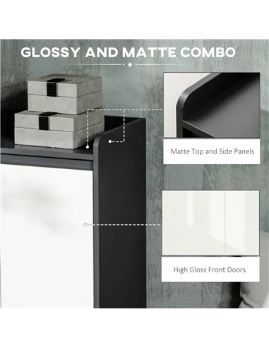 HOMCOM High Gloss Shoe Cabinet with White Doors and Open Shelves, Hallway Shoe Cupboard Storage Organizer for 19 Pairs of Shoes,