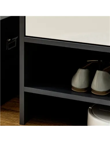 HOMCOM High Gloss Shoe Cabinet with White Doors and Open Shelves, Hallway Shoe Cupboard Storage Organizer for 19 Pairs of Shoes,