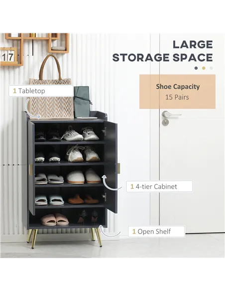 HOMCOM Modern Shoe Cabinet with 2 Doors, Open Shelf and Adjustable Shelves, 15 Pair Hallway Shoe Cupboard, Entryway Storage Unit