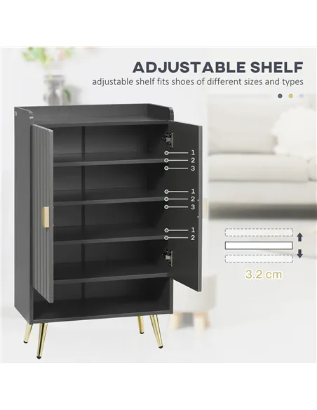 HOMCOM Modern Shoe Cabinet with 2 Doors, Open Shelf and Adjustable Shelves, 15 Pair Hallway Shoe Cupboard, Entryway Storage Unit