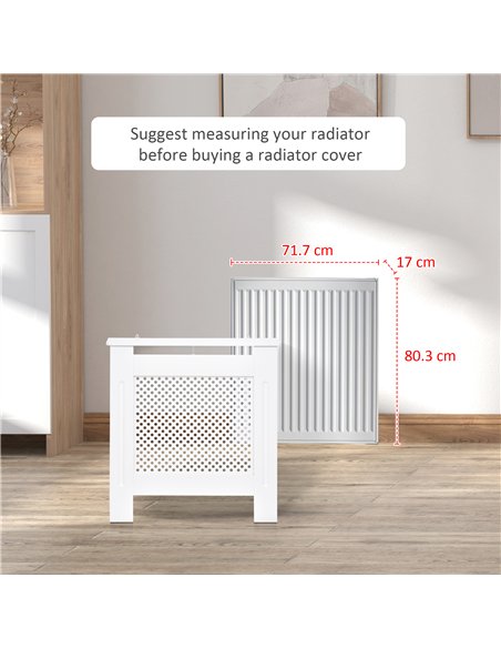 HOMCOM Wooden Radiator Cover Heating Cabinet Modern Home Furniture Grill Style  White Painted (Small)