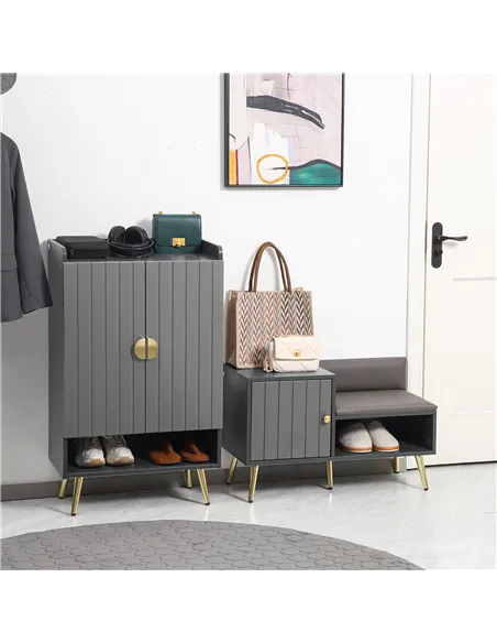 HOMCOM Modern Shoe Cabinet with 2 Doors, Open Shelf and Adjustable Shelves, 15 Pair Hallway Shoe Cupboard, Entryway Storage Unit