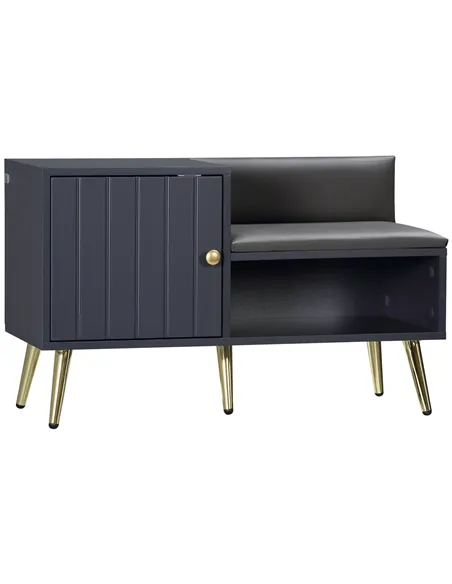 HOMCOM Shoe Storage Unit, with Padded Seat - Grey