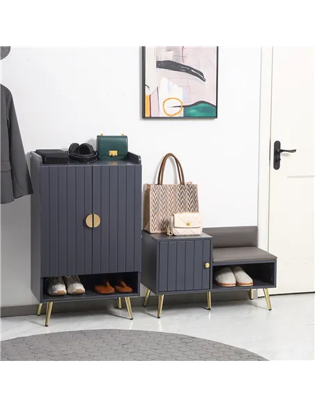 HOMCOM Shoe Storage Unit, with Padded Seat - Grey
