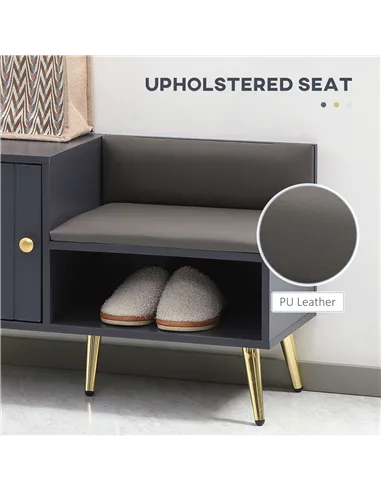 HOMCOM Shoe Storage Unit, with Padded Seat - Grey