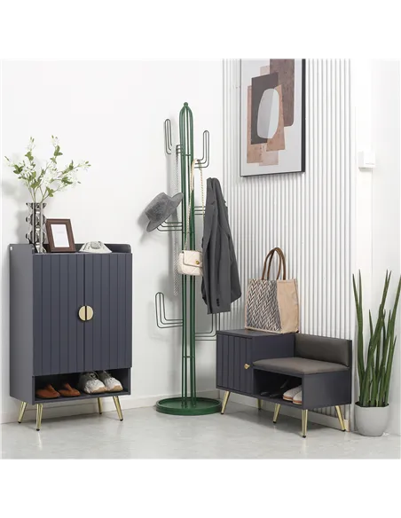 HOMCOM Shoe Storage Unit, with Padded Seat - Grey