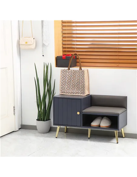 HOMCOM Shoe Storage Unit, with Padded Seat - Grey