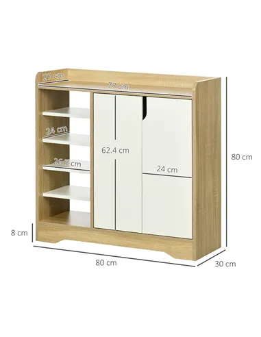 HOMCOM Shoe Storage with Double Doors and Open Shelves 13 Pair Shoe Storage Organizer for Entryway Hallway Natural and White