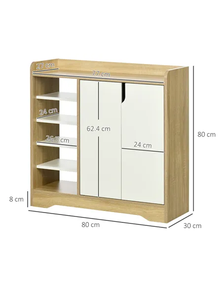HOMCOM Shoe Storage with Double Doors and Open Shelves 13 Pair Shoe Storage Organizer for Entryway Hallway Natural and White