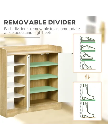 HOMCOM Shoe Storage with Double Doors and Open Shelves 13 Pair Shoe Storage Organizer for Entryway Hallway Natural and White