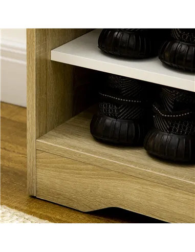 HOMCOM Shoe Storage with Double Doors and Open Shelves 13 Pair Shoe Storage Organizer for Entryway Hallway Natural and White