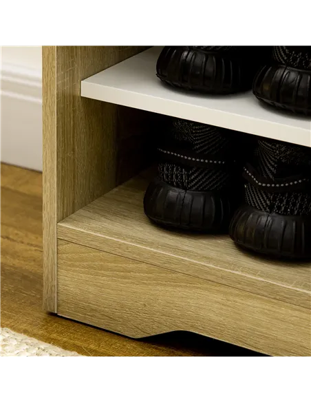 HOMCOM Shoe Storage with Double Doors and Open Shelves 13 Pair Shoe Storage Organizer for Entryway Hallway Natural and White