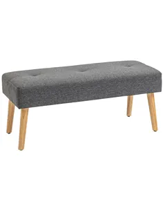 HOMCOM Multifunctional Bed End Bench Tufted Upholstered Shoe Bench Ottoman Footstool Linen Fabric for Entryway Living Room Grey