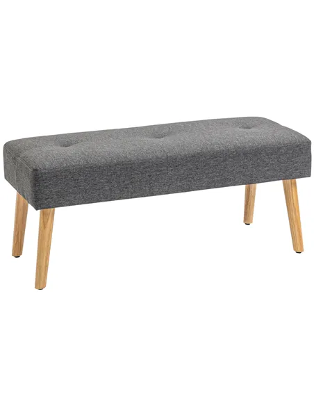 HOMCOM Multifunctional Bed End Bench Tufted Upholstered Shoe Bench Ottoman Footstool Linen Fabric for Entryway Living Room Grey
