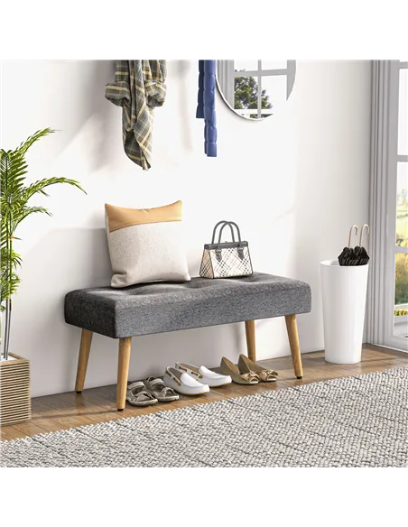 HOMCOM Multifunctional Bed End Bench Tufted Upholstered Shoe Bench Ottoman Footstool Linen Fabric for Entryway Living Room Grey