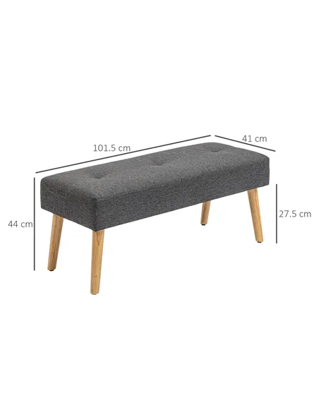 HOMCOM Multifunctional Bed End Bench Tufted Upholstered Shoe Bench Ottoman Footstool Linen Fabric for Entryway Living Room Grey