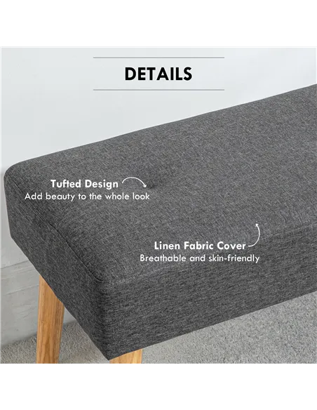 HOMCOM Multifunctional Bed End Bench Tufted Upholstered Shoe Bench Ottoman Footstool Linen Fabric for Entryway Living Room Grey