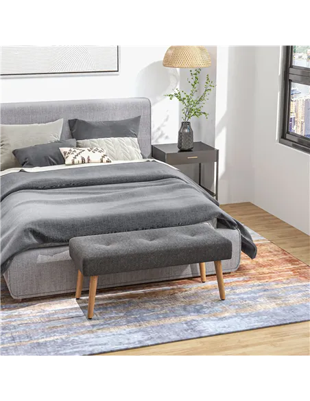 HOMCOM Multifunctional Bed End Bench Tufted Upholstered Shoe Bench Ottoman Footstool Linen Fabric for Entryway Living Room Grey