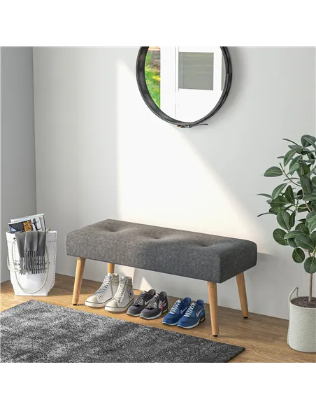 HOMCOM Multifunctional Bed End Bench Tufted Upholstered Shoe Bench Ottoman Footstool Linen Fabric for Entryway Living Room Grey