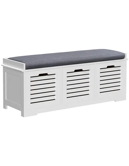 HOMCOM 3-Drawer Shoe Storage Bench - White