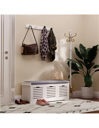 HOMCOM 3-Drawer Shoe Storage Bench - White