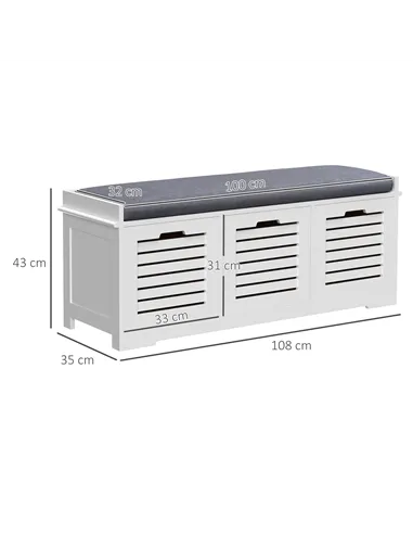 HOMCOM 3-Drawer Shoe Storage Bench - White