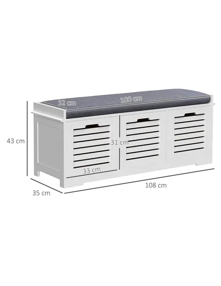 HOMCOM 3-Drawer Shoe Storage Bench - White