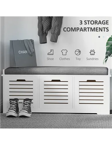 HOMCOM 3-Drawer Shoe Storage Bench - White