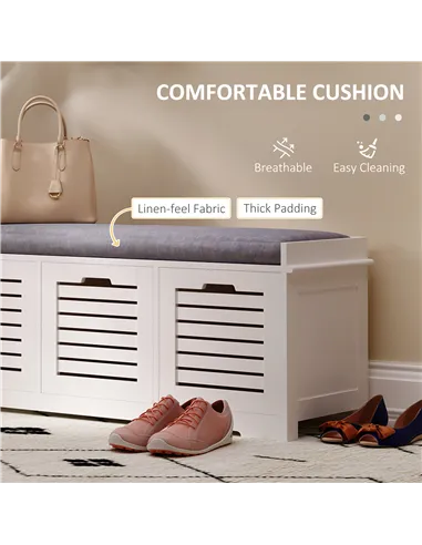HOMCOM 3-Drawer Shoe Storage Bench - White