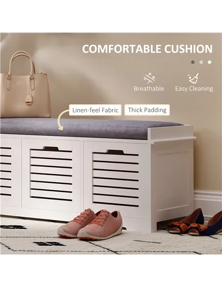 HOMCOM 3-Drawer Shoe Storage Bench - White