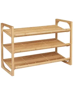HOMCOM 3-Tier Shoe Rack, Bamboo Shoe Storage Organizer with Slatted Shelves, Free Standing Shoe Shelf Stand for 9 Pairs of Shoes
