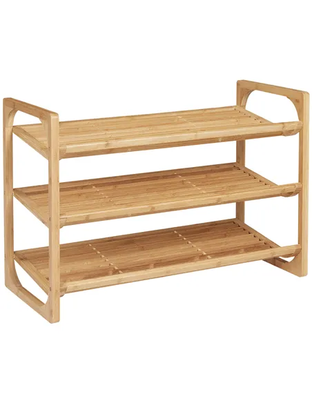 HOMCOM 3-Tier Shoe Rack, Bamboo Shoe Storage Organizer with Slatted Shelves, Free Standing Shoe Shelf Stand for 9 Pairs of Shoes