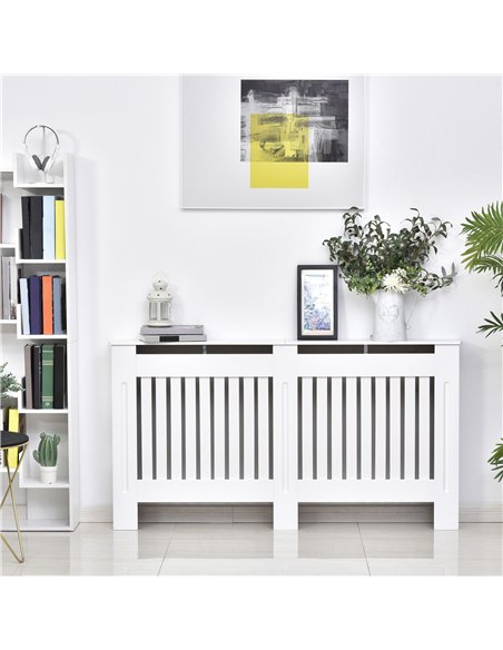 HOMCOM Slatted Radiator Cover Painted Cabinet MDF Lined Grill in White (152L x 19W x 81H cm)