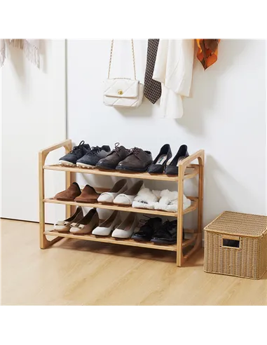 HOMCOM 3-Tier Shoe Rack, Bamboo Shoe Storage Organizer with Slatted Shelves, Free Standing Shoe Shelf Stand for 9 Pairs of Shoes