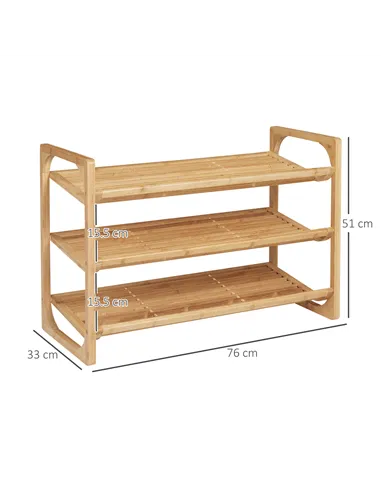 HOMCOM 3-Tier Shoe Rack, Bamboo Shoe Storage Organizer with Slatted Shelves, Free Standing Shoe Shelf Stand for 9 Pairs of Shoes