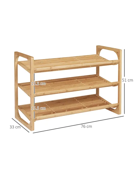 HOMCOM 3-Tier Shoe Rack, Bamboo Shoe Storage Organizer with Slatted Shelves, Free Standing Shoe Shelf Stand for 9 Pairs of Shoes