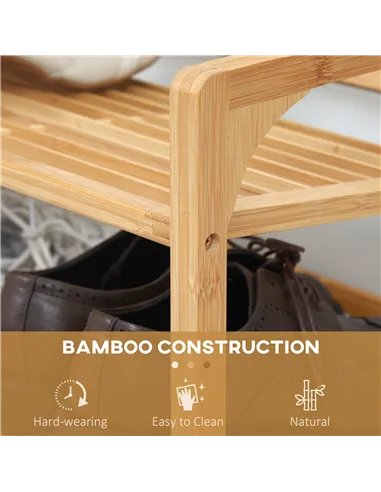 HOMCOM 3-Tier Shoe Rack, Bamboo Shoe Storage Organizer with Slatted Shelves, Free Standing Shoe Shelf Stand for 9 Pairs of Shoes