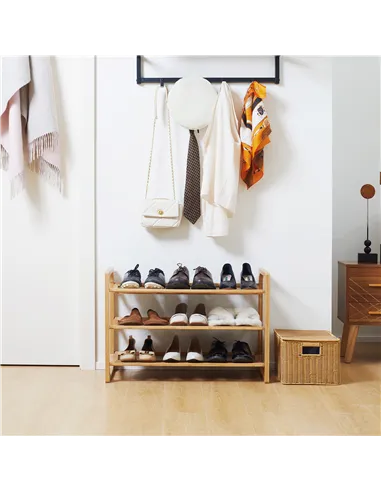 HOMCOM 3-Tier Shoe Rack, Bamboo Shoe Storage Organizer with Slatted Shelves, Free Standing Shoe Shelf Stand for 9 Pairs of Shoes