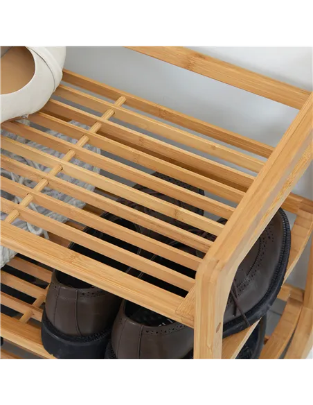 HOMCOM 3-Tier Shoe Rack, Bamboo Shoe Storage Organizer with Slatted Shelves, Free Standing Shoe Shelf Stand for 9 Pairs of Shoes