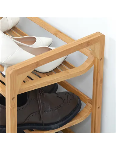 HOMCOM 3-Tier Shoe Rack, Bamboo Shoe Storage Organizer with Slatted Shelves, Free Standing Shoe Shelf Stand for 9 Pairs of Shoes
