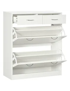 HOMCOM Narrow Shoe Storage with 2 Flip Drawers and Adjustable Shelves Shoe Cabinet Organizer for 12 Pairs of Shoes, White