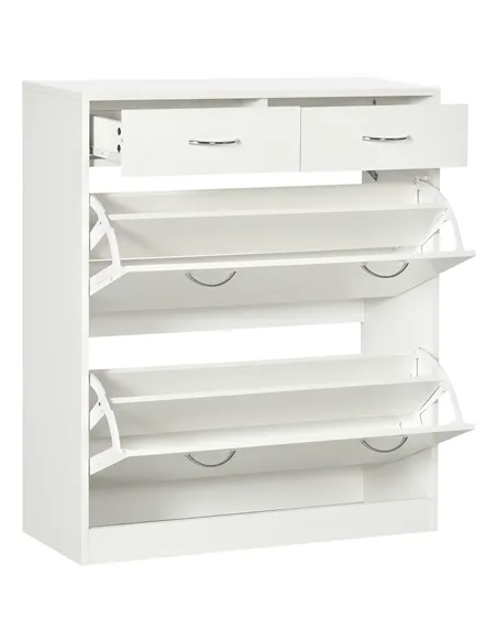 HOMCOM Narrow Shoe Storage with 2 Flip Drawers and Adjustable Shelves Shoe Cabinet Organizer for 12 Pairs of Shoes, White