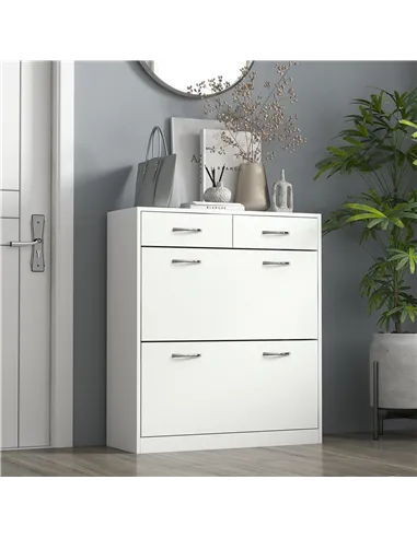 HOMCOM Narrow Shoe Storage with 2 Flip Drawers and Adjustable Shelves Shoe Cabinet Organizer for 12 Pairs of Shoes, White