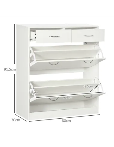 HOMCOM Narrow Shoe Storage with 2 Flip Drawers and Adjustable Shelves Shoe Cabinet Organizer for 12 Pairs of Shoes, White