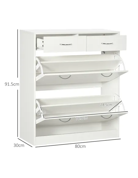 HOMCOM Narrow Shoe Storage with 2 Flip Drawers and Adjustable Shelves Shoe Cabinet Organizer for 12 Pairs of Shoes, White