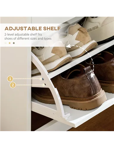 HOMCOM Narrow Shoe Storage with 2 Flip Drawers and Adjustable Shelves Shoe Cabinet Organizer for 12 Pairs of Shoes, White