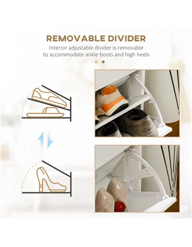 HOMCOM Narrow Shoe Storage with 2 Flip Drawers and Adjustable Shelves Shoe Cabinet Organizer for 12 Pairs of Shoes, White