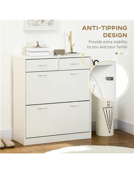 HOMCOM Narrow Shoe Storage with 2 Flip Drawers and Adjustable Shelves Shoe Cabinet Organizer for 12 Pairs of Shoes, White