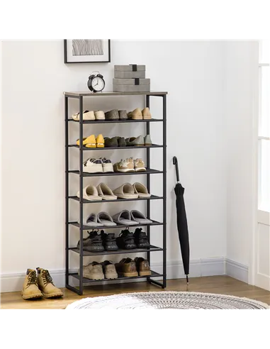 HOMCOM 8-Tier Shoe Rack, Shoe Storage Organizer with Mesh Shelves, Free Standing Shoe Shelf Stand for 21-24 Pairs of Shoes for E