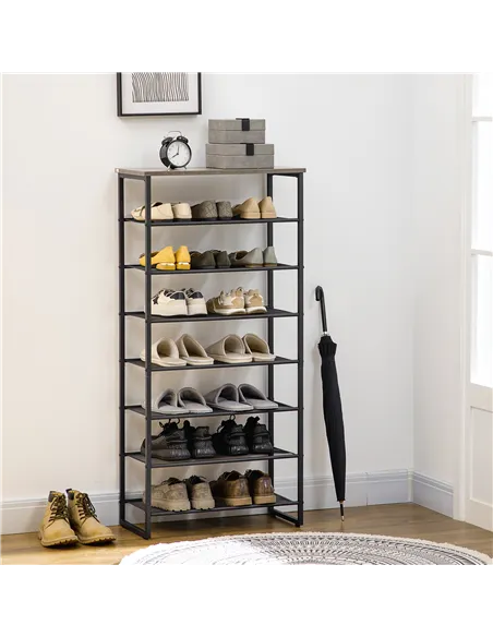 HOMCOM 8-Tier Shoe Rack, Shoe Storage Organizer with Mesh Shelves, Free Standing Shoe Shelf Stand for 21-24 Pairs of Shoes for E